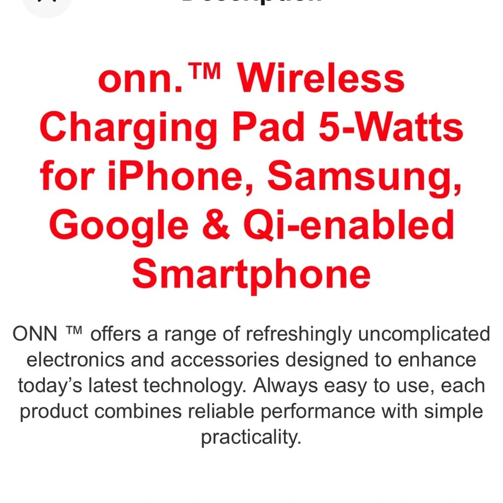 ONN 5 Watts NIB Wireless Charging Pad IPhone Samsung Google & Other Qi-Enabled